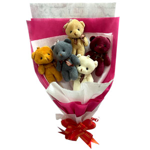  5 pcs Multicolor Teddy key ring in a bouquet
