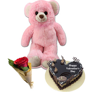 (0009) Teddy bear with cake and rose
