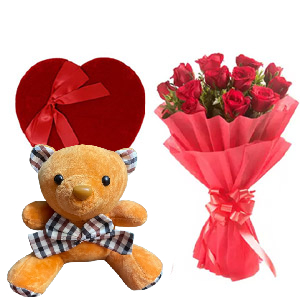 1 Dozen red roses W/ bear & Chocolate