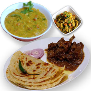 Porota with beef vuna, dal and vegetable-1 person