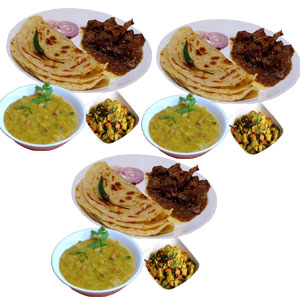 Porota with beef vuna, dal and vegetable-3 person