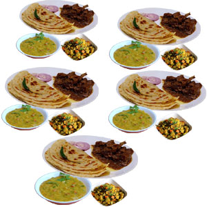Porota with beef vuna, dal and vegetable-5 person