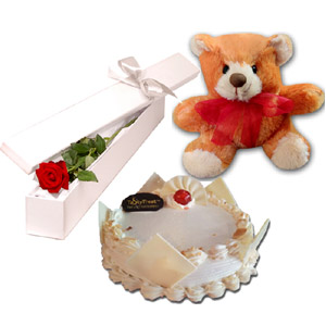Flower W/ Teddy Bear and cake