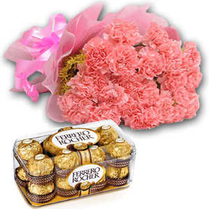 Pink Carnations W/ Ferrero Rocher Chocolate