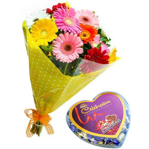 (56) Mixed Gerbera in Bouquet W/ Chocolate