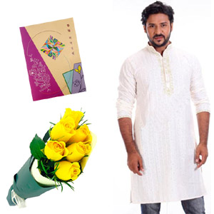 Panjabi with roses and card