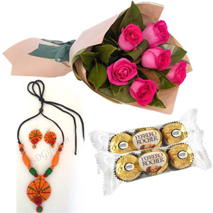 (13) Roses with neckless set and chocolates