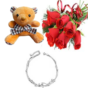 Tedd bear W/ Anklet(Nupur) & red roses