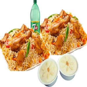 Chicken biryani W/ firney & 7up