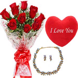 Red roses W/ pillow & necklece
