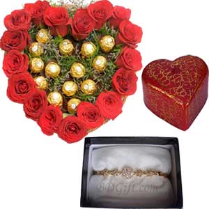Red roses W/ chocolates, bracelet & candle