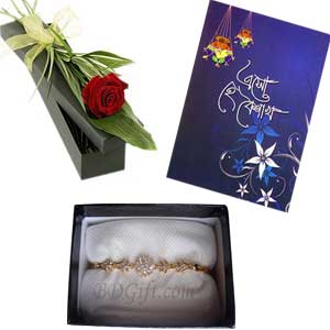 Bracelet W/ red rose & card