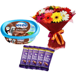 Ice-cream W/ Flowers & Chocolates