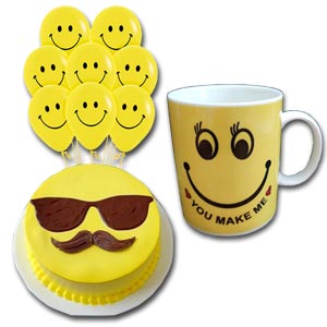 Emoji Cake W/ Balloons & Mug