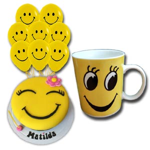 (52) Emoji Mug W/ Cake & Balloons