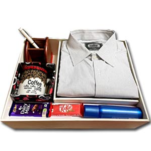 Shirt, Perfume & Mug W/ Chocolates & Pen Holder 