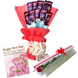 Chocolate bouquet with rose and card