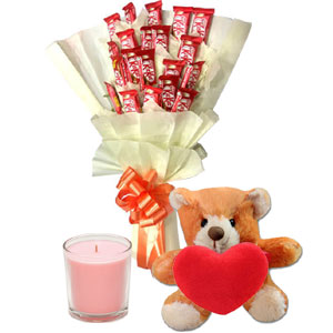 Kitkat chocolate bouqute with bear and candle