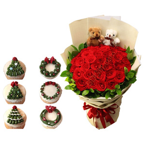 Festive Rose & Cupcake Combo
