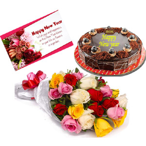 (47) Cake W/ Mixed roses & Card