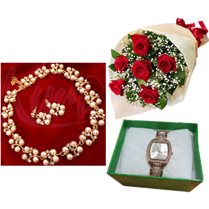 (18) Necklace W/ Watch & Roses