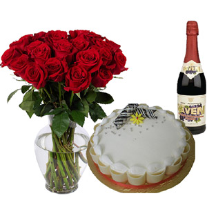 Red roses W/ Cake & Juice
