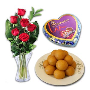 Red Roses w/ Chocolates and Sweets