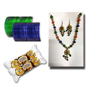 Reshmi churi W/ Clay ornaments & Chocolate