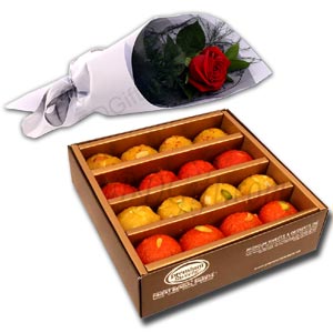 Sweets Box with Red Rose.
