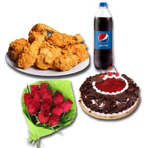 Mr. Baker - Cake W/ KFC- 4 Pcs Crispy Chicken W/ Pepsi & 12 pcs Red Roses