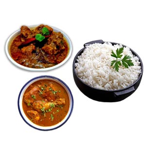 (15) Steamed Rice W/ Chicken curry & plate Beef kalia for 2 person