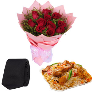 (10) Red Roses W/ Biryani & Tie