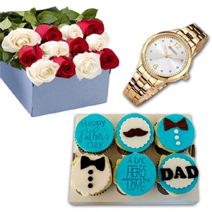 (07) Cupcakes W/ Mixed Roses & Watch