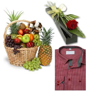 Red Rose W/ Shirt & Fruit basket