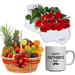 Father's day mug W/ red roses & fruit basket