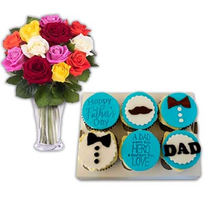 (12) Cup Cakes For Dad W/ Flowers
