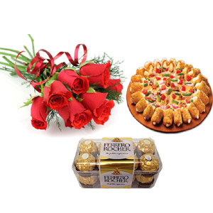 Pizza W/ chocolates & flowers