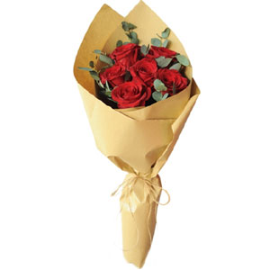 (26) 6 pcs red roses in bouquet