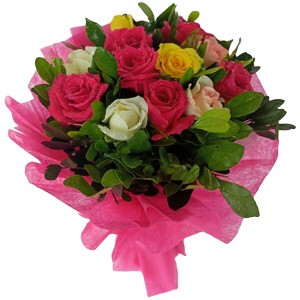 Colorful 12 Roses in bouquet