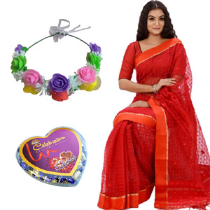 (03) Saree with Flower crown for head and chocolate