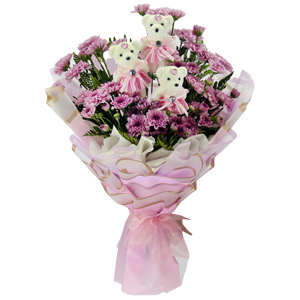 Purple Mums & Teddy Key Rings