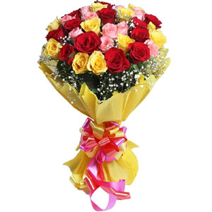 3 dozen multicolor roses in bouquet