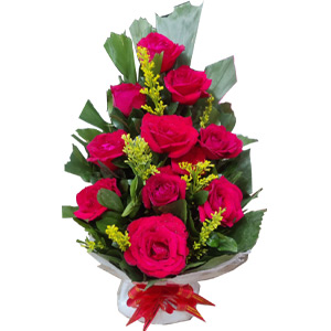 (001) Elegant Red Roses Basket (12pcs)