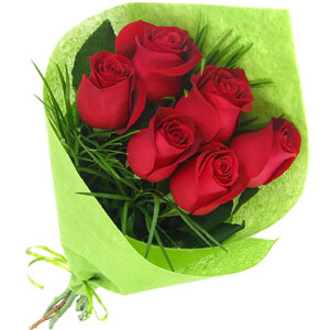 6 pcs red roses in bouquet