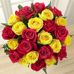 (20) 2 dozen red and yellow imported roses mix in bouquet