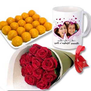 (06) Moti Laddu W/ Roses and Picture Mug