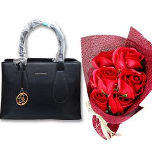 Balck Elegent Handbag W/ Roses Bouquet