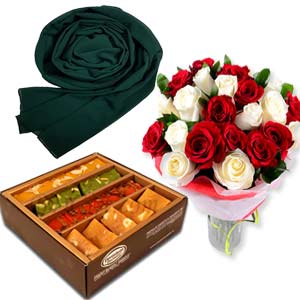Premium-Halwa Gift Box W/ Roses & Scarf