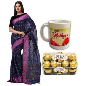 Cotton Sharee W/ mother's day mug & Chocolates