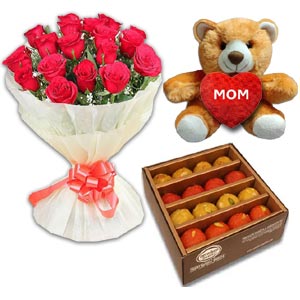 Red Rose W/ Teddy bear and Sweets